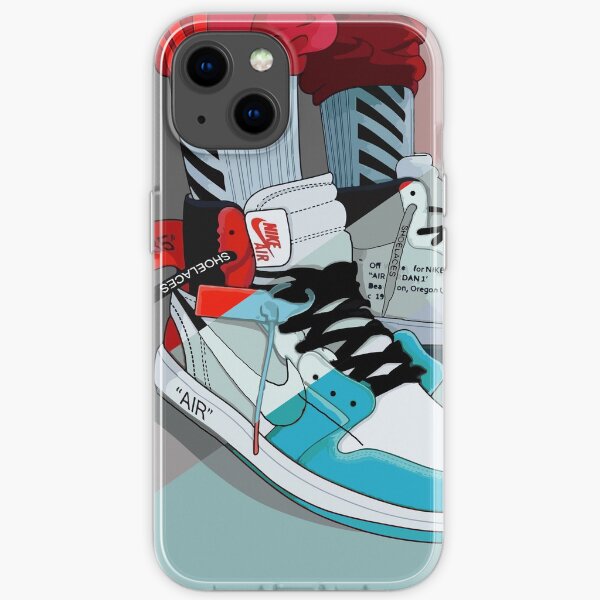Illustration Jordan tennis 1 rétro blanc UNC, couleur rouge. gris et bleu Coque souple iPhone