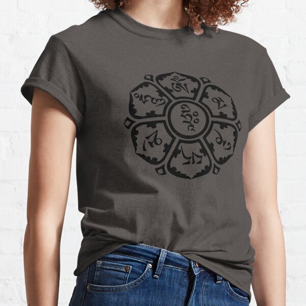 Vista previa del artículo con la obra «Om Mani Padme Hum», diseñado y vendido por teeshirtcraze.
