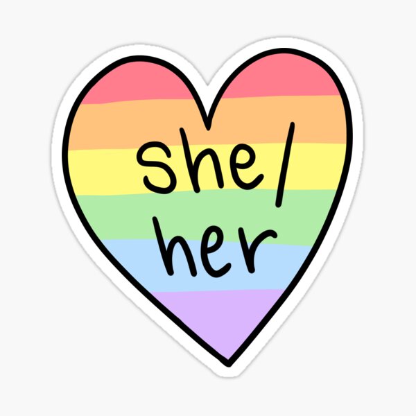 She Her Pronoun Rainbow Stickers for Gay Pride, LGBTQ Rainbow Flag