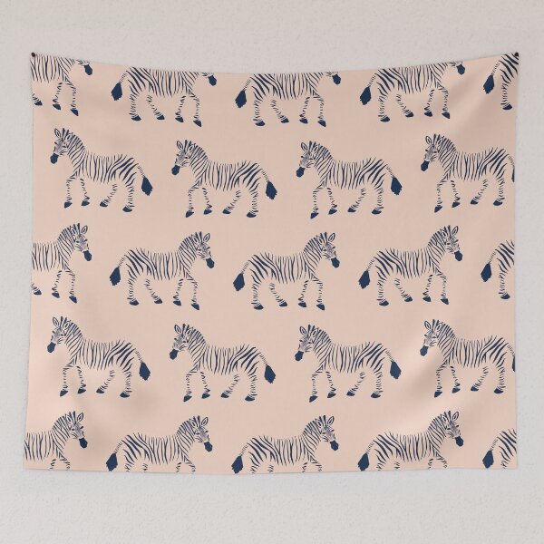 Item preview, Zebra Parade - Navy Blue on Blush Peach designed and sold by fancyashell.