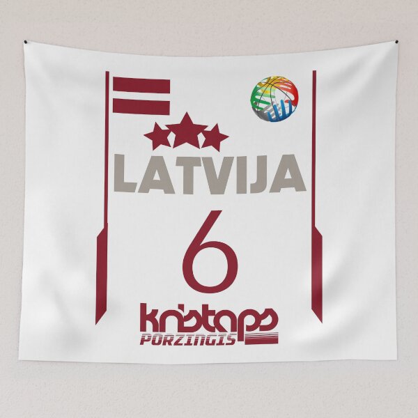 Item preview, Kristaps Porzingis Retro Latvia Euro Style Basketball Design designed and sold by acquiesce13.
