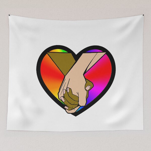Aperçu de l'œuvre  COUPLE INTERRACIAL TENANT LES MAINS AU-DESSUS D'UN ARC-EN-CIEL, CUR DE FIERTÉ. créée et vendue par DewDrop2.
