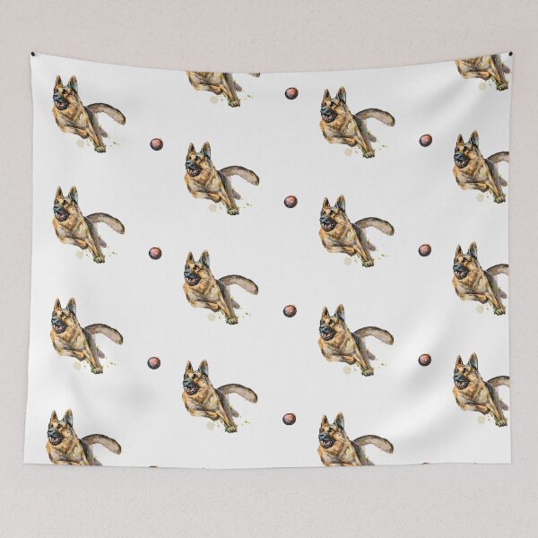 Item preview, Watercolour German Shepherd Playing a Ball designed and sold by DesignVertex.