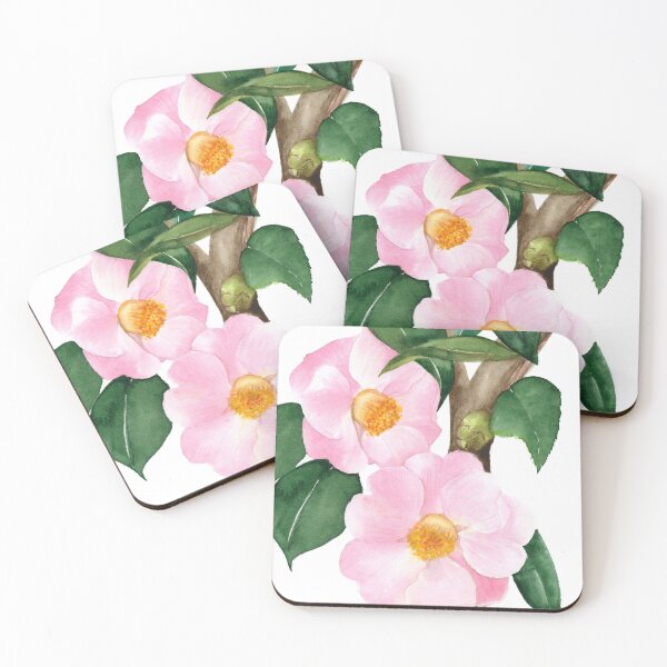 Item preview, Pink Camellia Flowers Watercolor painting designed and sold by AmyBlossomArt.
