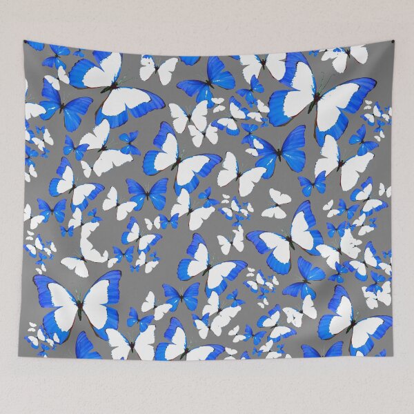 Aperçu de l'œuvre PAPILLONS ABSTRAITS BLEU-BLANC MOTIF GRIS ART créée et vendue par sharlesart.