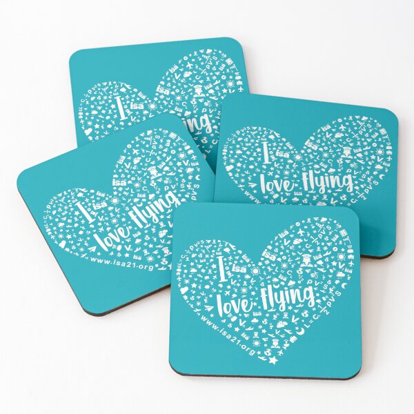 Item preview, I Love Flying in a teal blue sky designed and sold by The International Society of Women Airline Pilots.