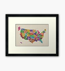 United States Typography Text Map Framed Print