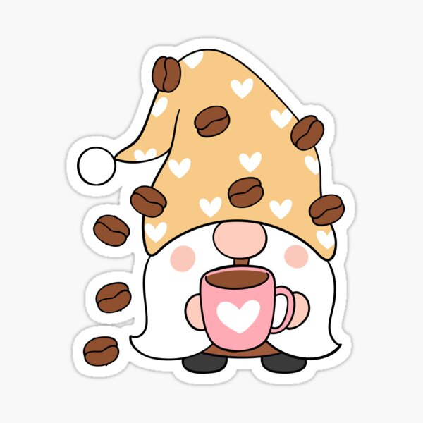 Gnome Coffee Lover Coffee Bean Cap with Hearts, RBSSP Sticker