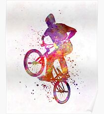 Man bmx acrobatic figure in watercolor Poster