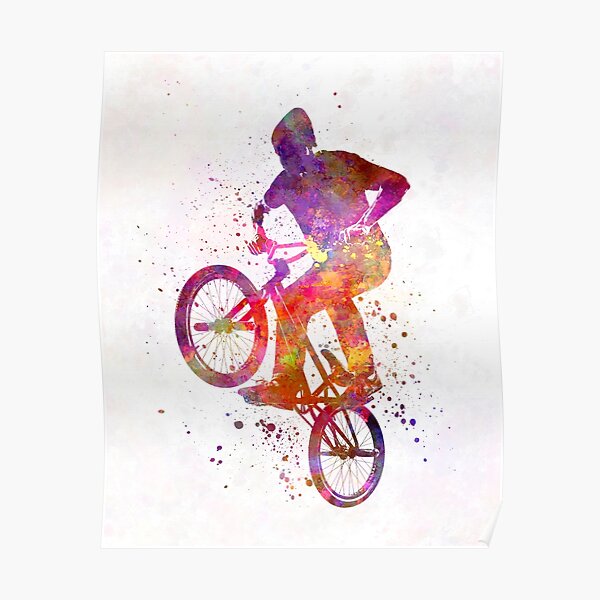 Figure acrobatique homme bmx à l'aquarelle Poster
