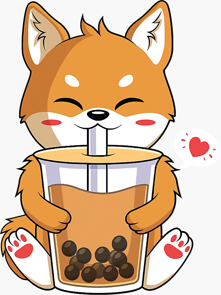 Sticker for Sale mit Kawaii Anime Shiba Inu Hundetrinken von SkyCloudBlue
