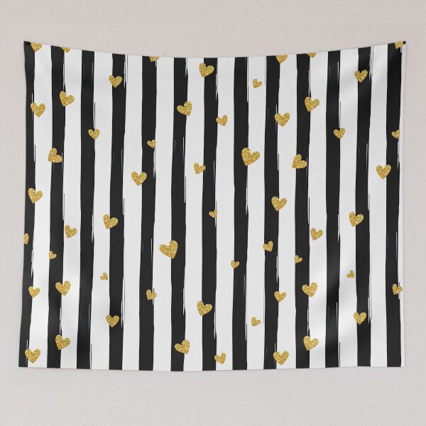 Item preview, Gold Glittering heart confetti seamless pattern on the striped background, White Comforter with Black Lines designed and sold by graphic-genie.