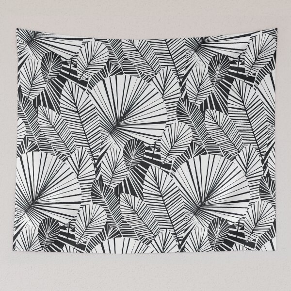 Item preview, Black and White Tropical palm leaves seamless pattern, white comforter with black lines designed and sold by graphic-genie.