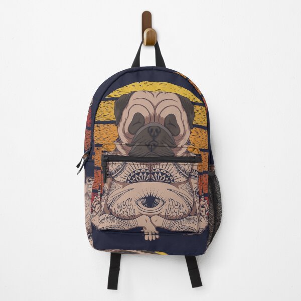 Item preview, Yoga Pug Dog Sunset Retro Illustration designed and sold by Peekonet.