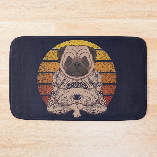 Item preview, Yoga Pug Dog Sunset Retro Illustration designed and sold by Peekonet.