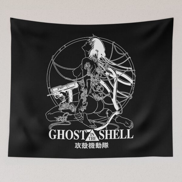 Item preview, Ghost anime Motoko Kusanagi in the shell art black and white designed and sold by LongLisa.