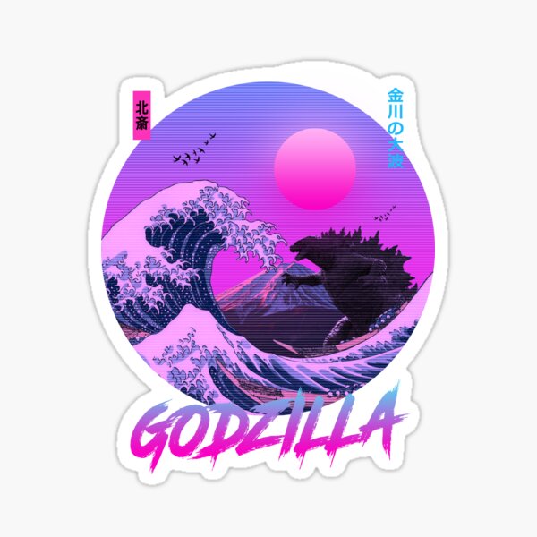 Godzilla retro wave Sticker for Sale by abhildesign12