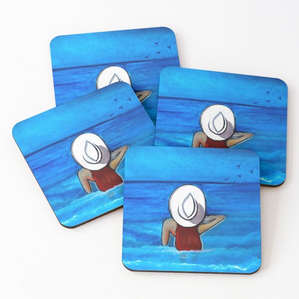 Item preview, Summer Fun Lady with hat on the beach Painting designed and sold by artbymanjiri.