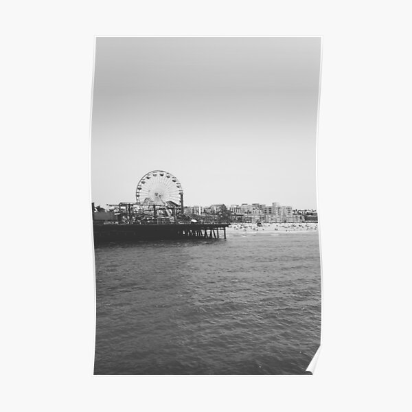 Santa Monica Pier - Black & White Poster