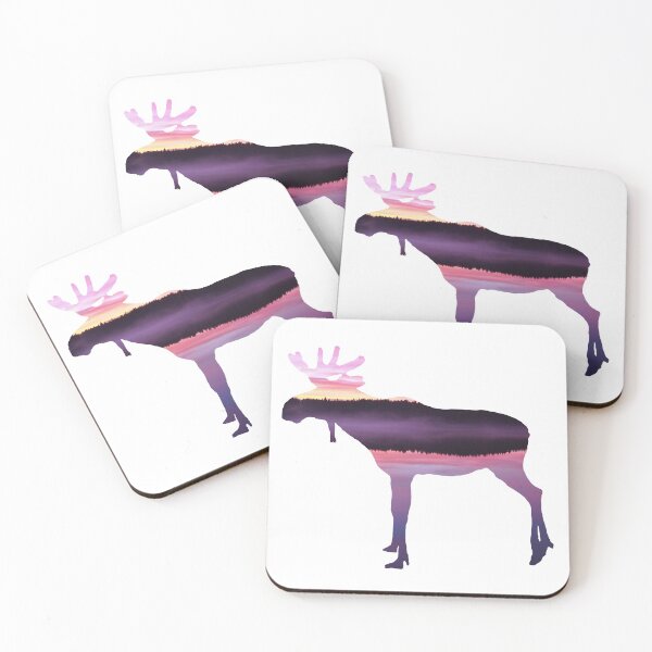 Item preview, Moose silhouette pink sunset at the lake designed and sold by Pauletart.