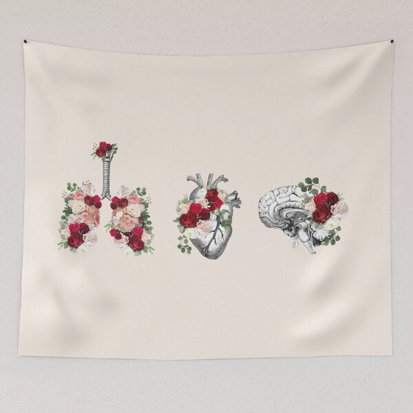 Item preview, Heart, brain and lungs, floral anatomy with roses and flowers, art and anatomy with botanical elements designed and sold by Collagedream.