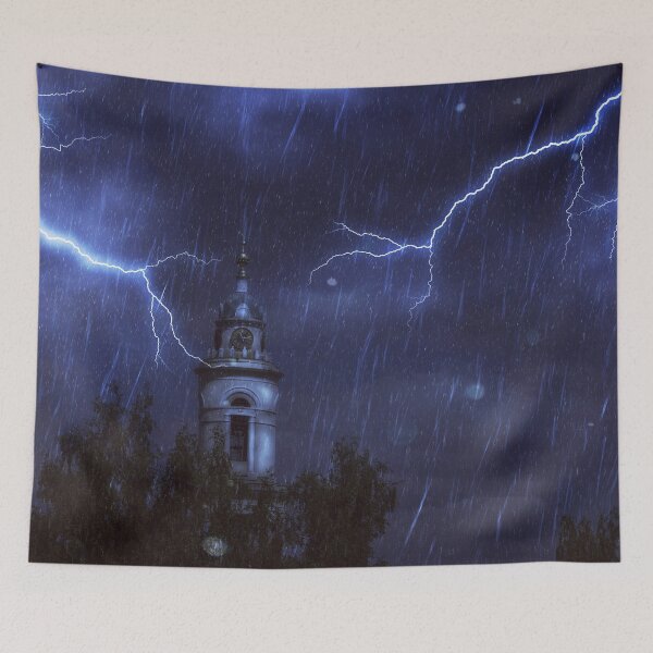 Item preview, Old chapel in rainy night designed and sold by AnnArtshock.