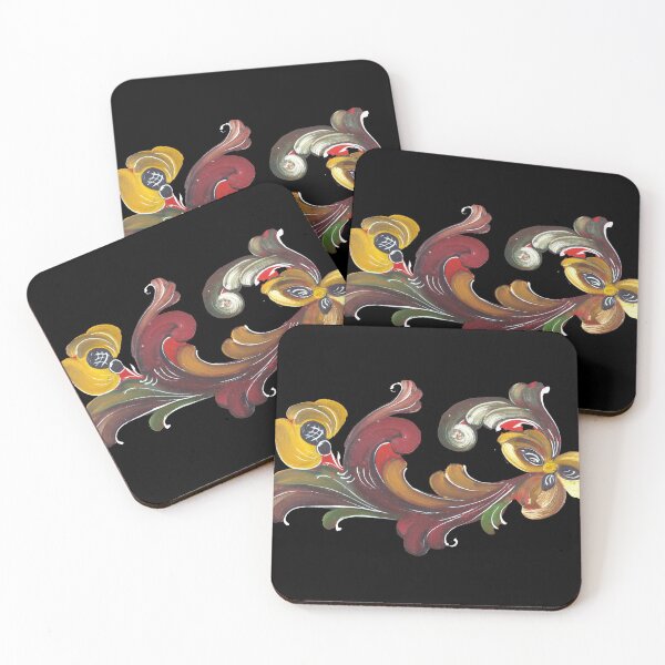 Item preview, Fabulous rosemaling design on a black background designed and sold by Amalzaki.