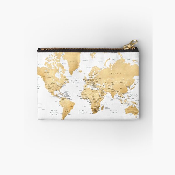 Item preview, Ochre gold world map with country capitals designed and sold by blursbyai.