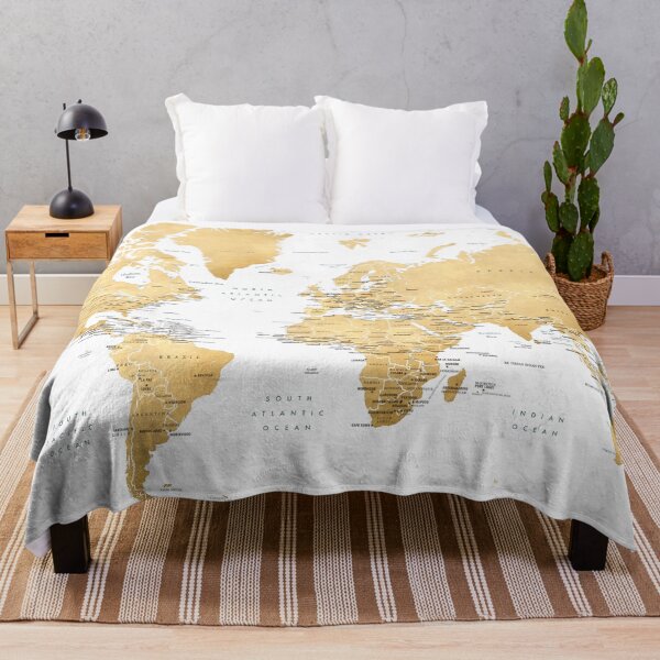 Item preview, Ochre gold world map with country capitals designed and sold by blursbyai.