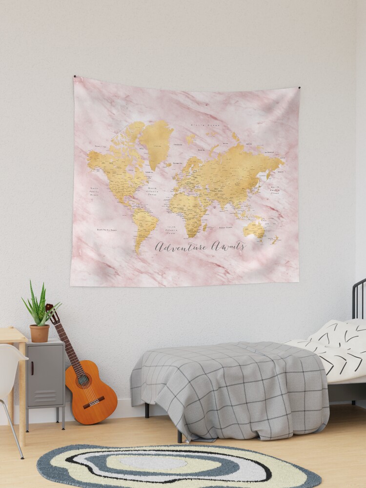 Pink world map tapestry sale