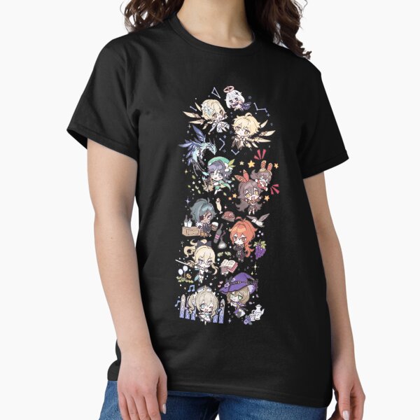 Vista previa del artículo con la obra «Reúnanse los personajes Chibi de Genshin Impact», diseñado y vendido por NewEraMutant.