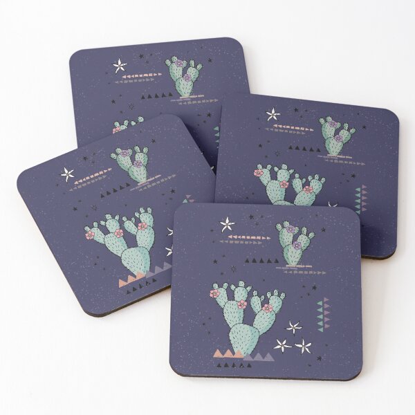 Item preview, Boho Tribal Cactus with desert flowers - indigo blue designed and sold by misentangled.