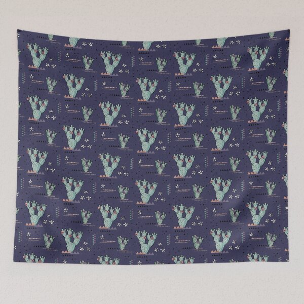 Item preview, Boho Tribal Cactus with desert flowers - indigo blue designed and sold by misentangled.