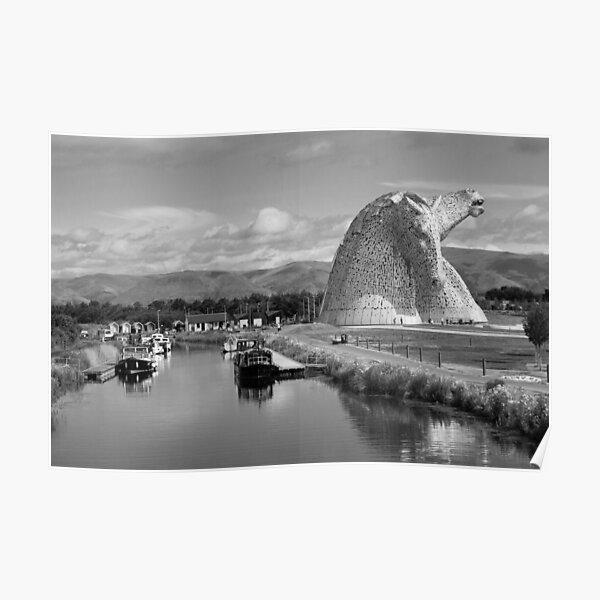 The Kelpies in Falkirk Black and White Poster