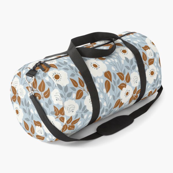 Beautiful decorative flowers on blue background Duffle Bag