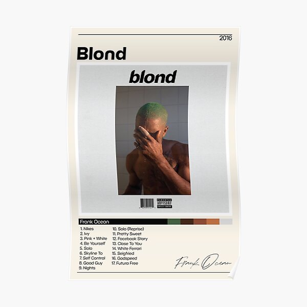 Cartel del océano de Frank | Lista de canciones Blond | Cartel de la portada del álbum | Poster Print Arte de la pared | Póster personalizado | Decoración del hogar | Frank Ocean Póster