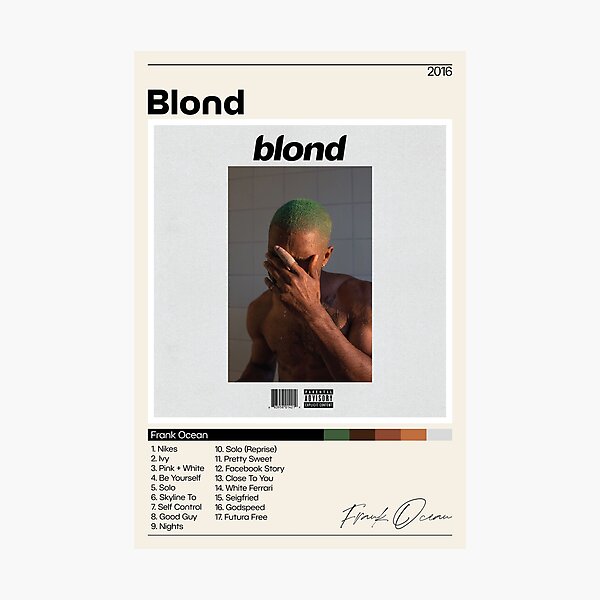 Frank Ocean Poster | Blond Tracklist | Album Cover Poster | Poster Print Wall Art | Custom Poster | Home Decor | Frank Ocean Photographic Print