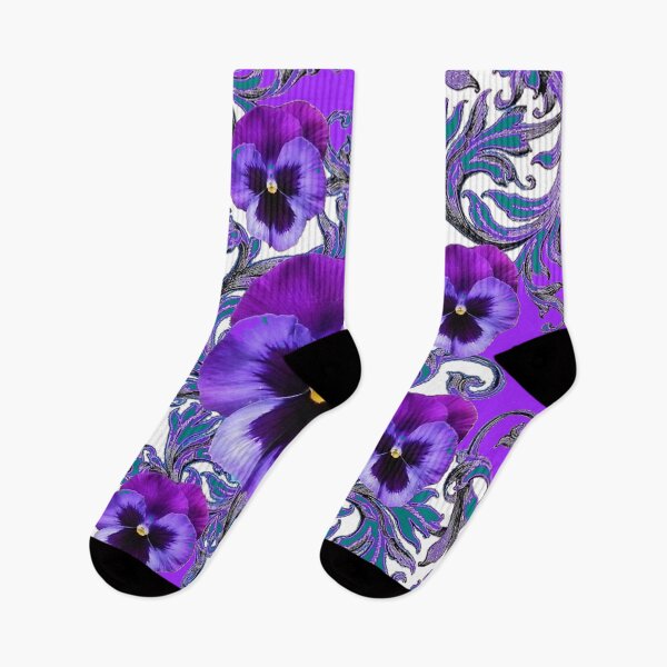 Item preview, WHITE ART PURPLE PANSY FLOWER FLORAL ABSTRACT PATTERNS designed and sold by sharlesart.