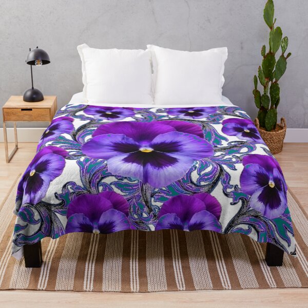Item preview, WHITE ART PURPLE PANSY FLOWER FLORAL ABSTRACT PATTERNS designed and sold by sharlesart.