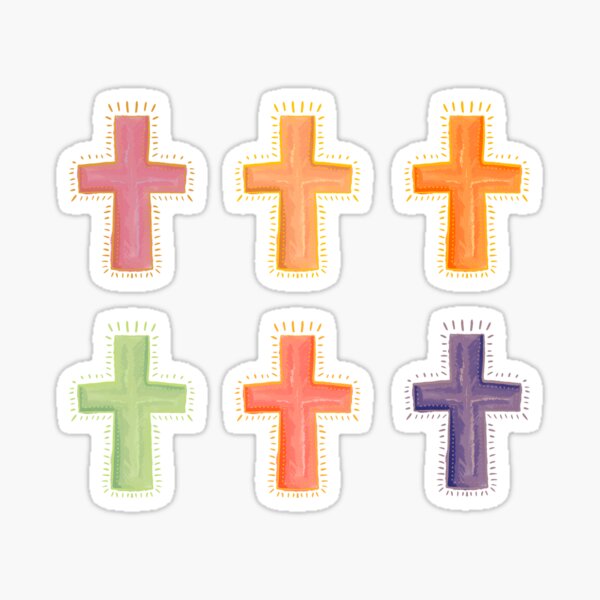 Aperçu de l'œuvre Pack d'autocollants croix chrétienne multicolore créée et vendue par WordsOfHope.