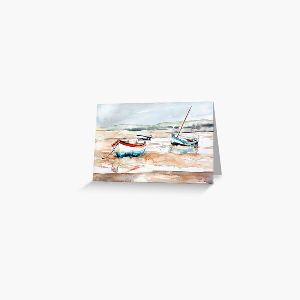 Item preview, North Norfolk landscape - Watercolour seascape - Morston Quay - Boats at low tide - Coastal reflections - traditional landscape designed and sold by lyatee.