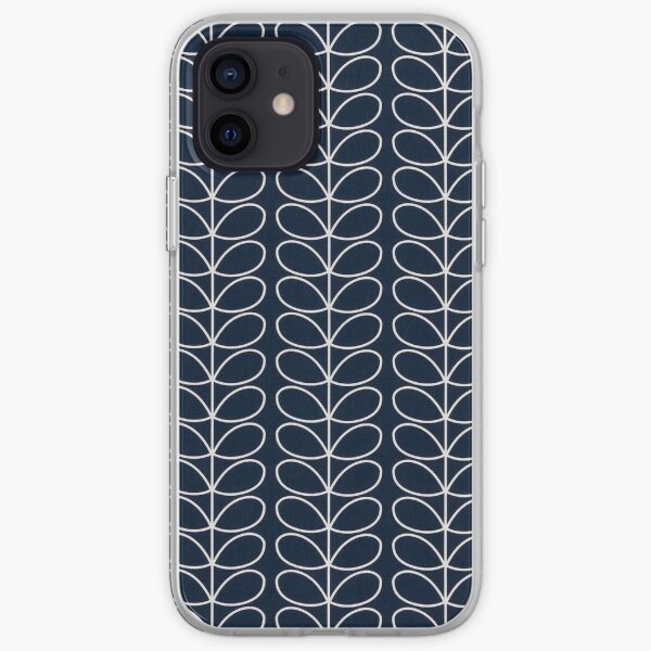 linear stem design, navy blue, white iPhone Soft Case