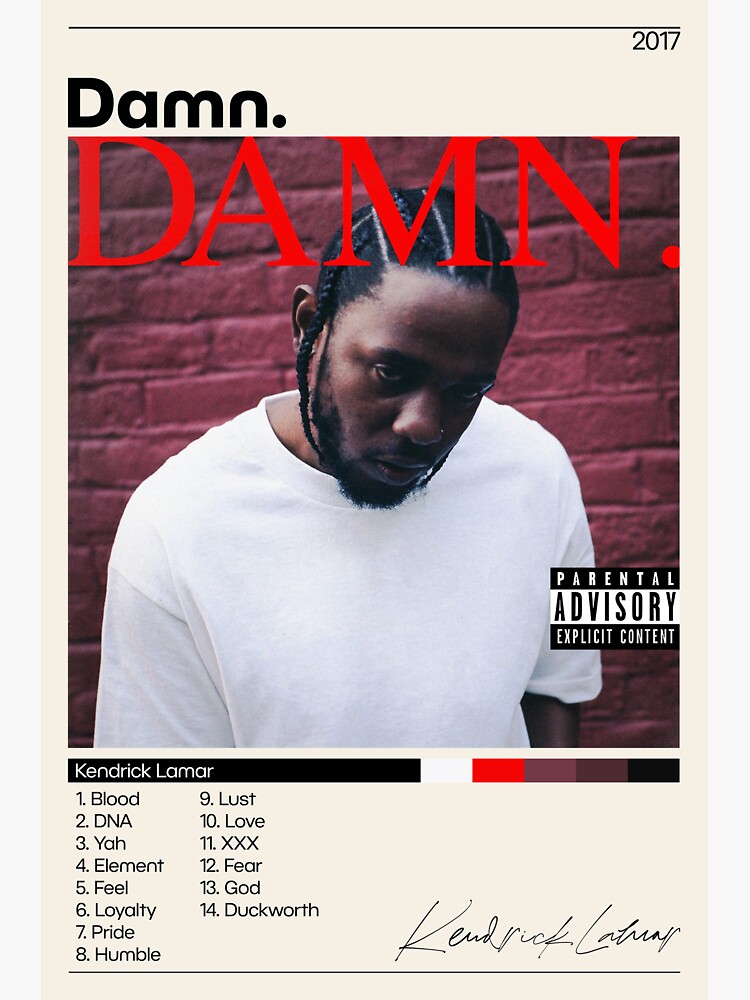 Kendrick Lamar Poster Damn Poster Kendrick Lamar Damn Tracklist Album Cover Poster