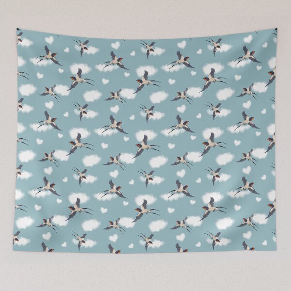 Item preview, Swallows in flight, clouds, sky, hearts, birds, swallow pattern. designed and sold by Naty Design Prague.