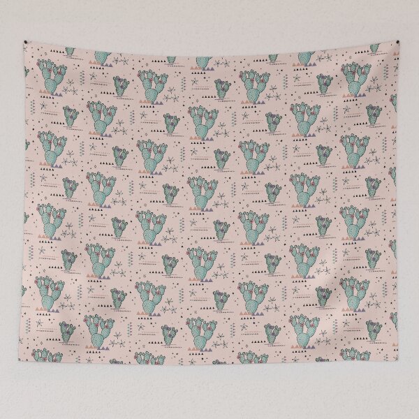 Item preview, Boho Tribal Cactus with desert flowers - blush pink designed and sold by misentangled.