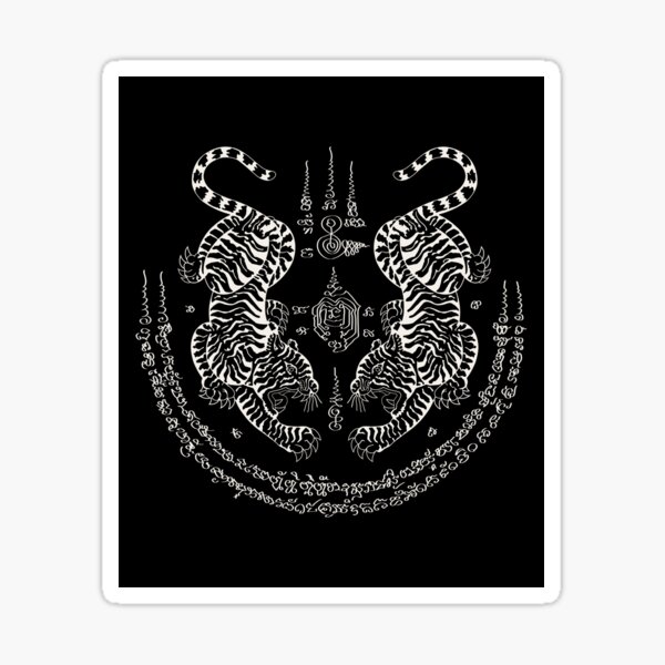 Sak Yant Thai Tattoo Twin Tiger Muay Magical Thailand Igloo White Sticker For Sale By Farlydatau Redbubble