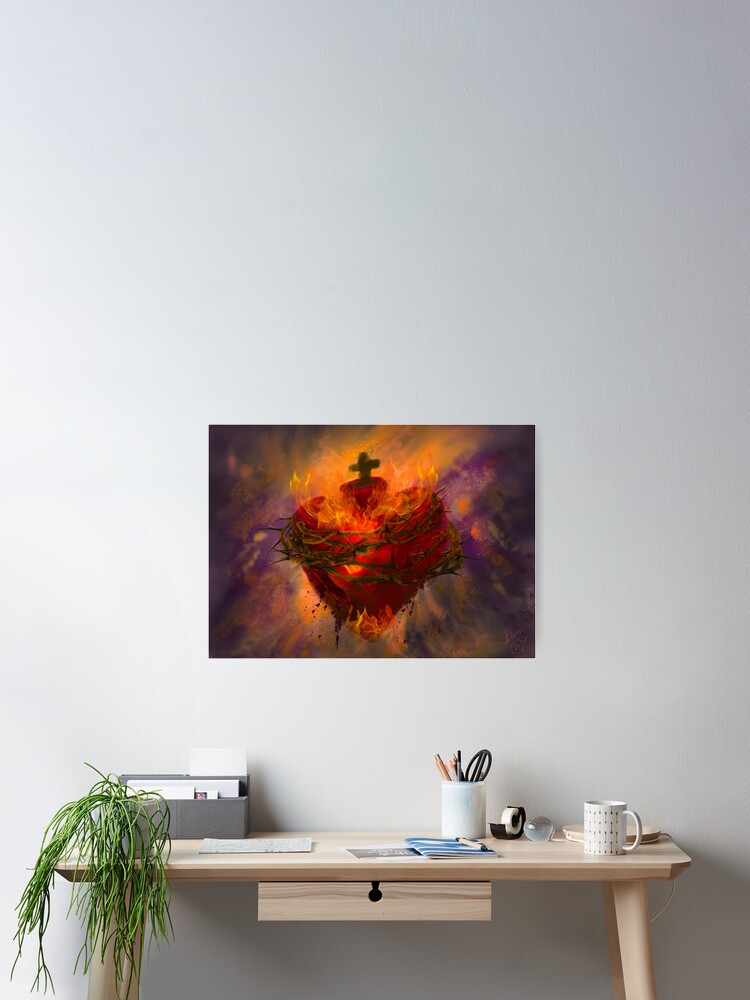 Thumbnail 2 of 3, Poster, Sacred Heart of Jesus designed and sold by phatpuppyart.