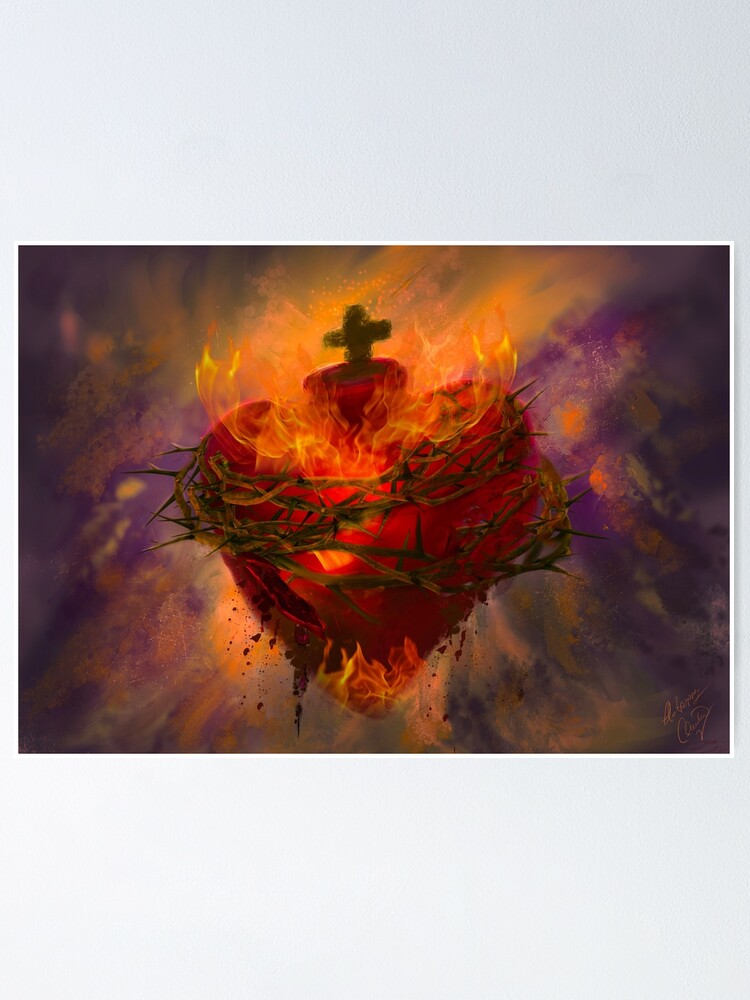 Thumbnail 1 of 3, Poster, Sacred Heart of Jesus designed and sold by phatpuppyart.