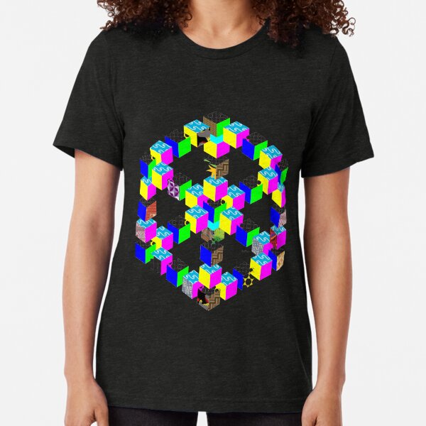 Optical Illusion Illusion 3d Cube Hexagon Colors Tri-blend T-Shirt