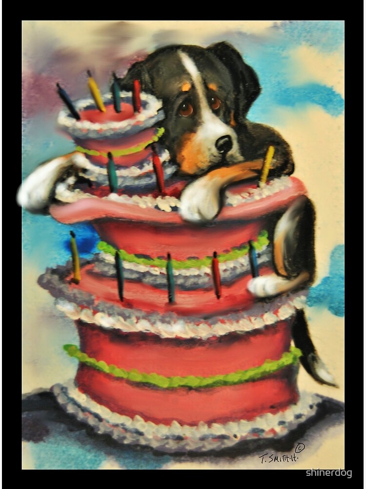 Carte Postale Grand Chien De Montagne Suisse Gateau D Anniversaire Carte Lunatique Par Shinerdog Redbubble